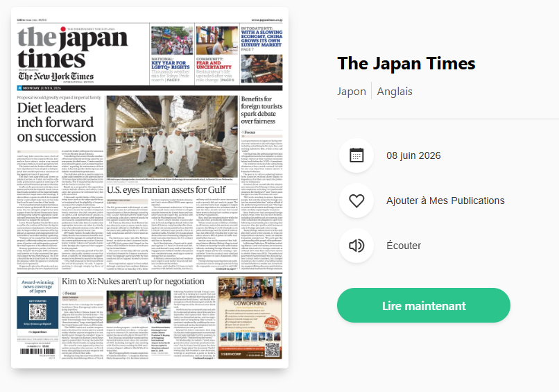 Ouverture du journal The japan times et le bouton Lire maintenant
