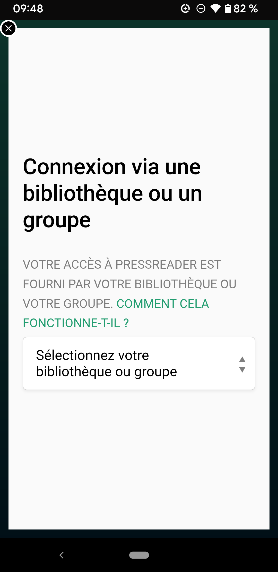 copie d'écran du bouton sélectionner votre bibliothèque ou groupe