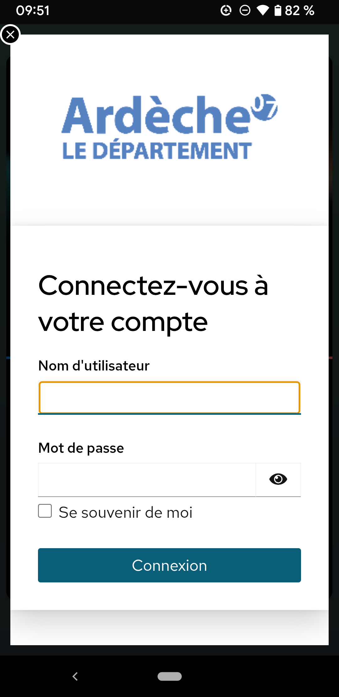 copie d'écran de la fenêtre demandant vos identifiants de connexion
