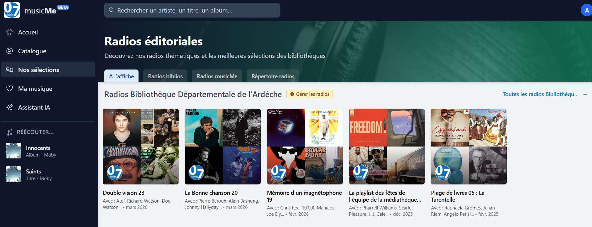 copie d'écran de la page d'accueil de musicme rubrique nos sélections