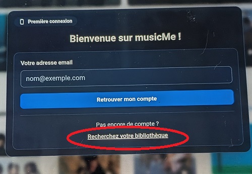 copie d'écran indiquant Rechercher votre bibliothèque entouré en rouge