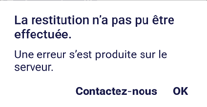 message d'erreur Baobab indiquant que la restitution est impossible