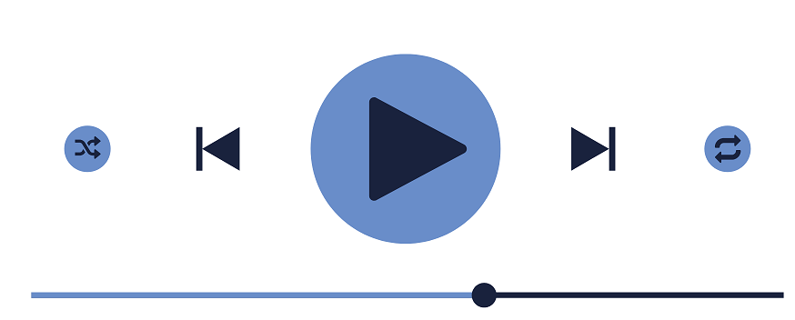 bouton bleu et noir play sur fond blanc pour écouter la publicité
