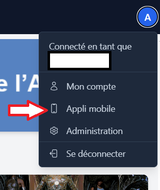 copie d'écran du compte musicme avec flèche pointant sur la mention application mobile