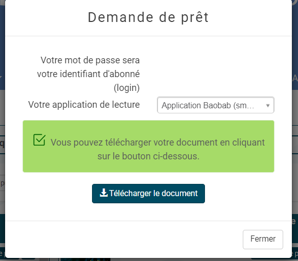 copie d'écran avec choix de l'application baobab et bouton télécharger le document