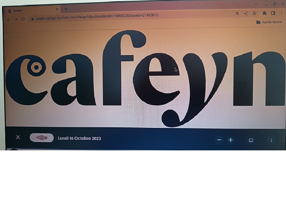 affichage d'une page d'ordinateur présentant le mot CAFEYN écrit en gros