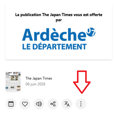 Bouton des trois points verticaux sur le journal the japan times