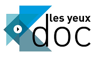 Logo des yeux docs sur fond bleu