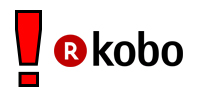 Point d'exclamation rouge suivi du logo Kobo