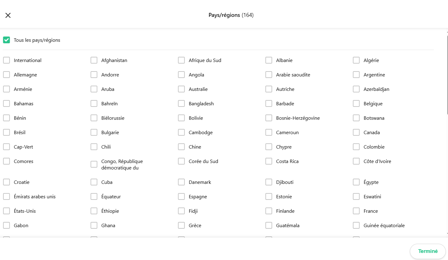 Liste des pays disponibles sur Pressreader