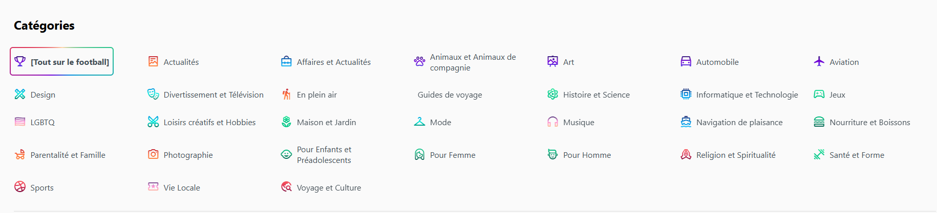 copie d'écran des listes de thèmes de revues proposés par PressReader