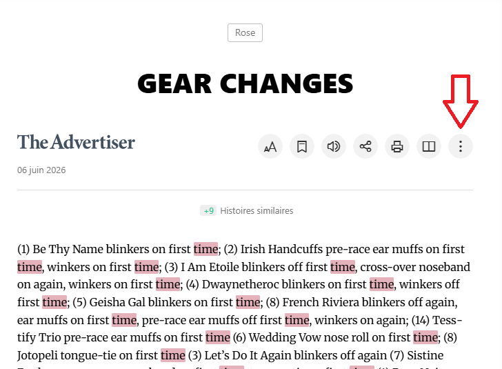 Copie d'écran d'un article de The advertiser et pointage en rouge du bouton mentionné