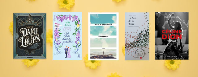 couverture de 5 livres sur fond jaune avec des fleurs