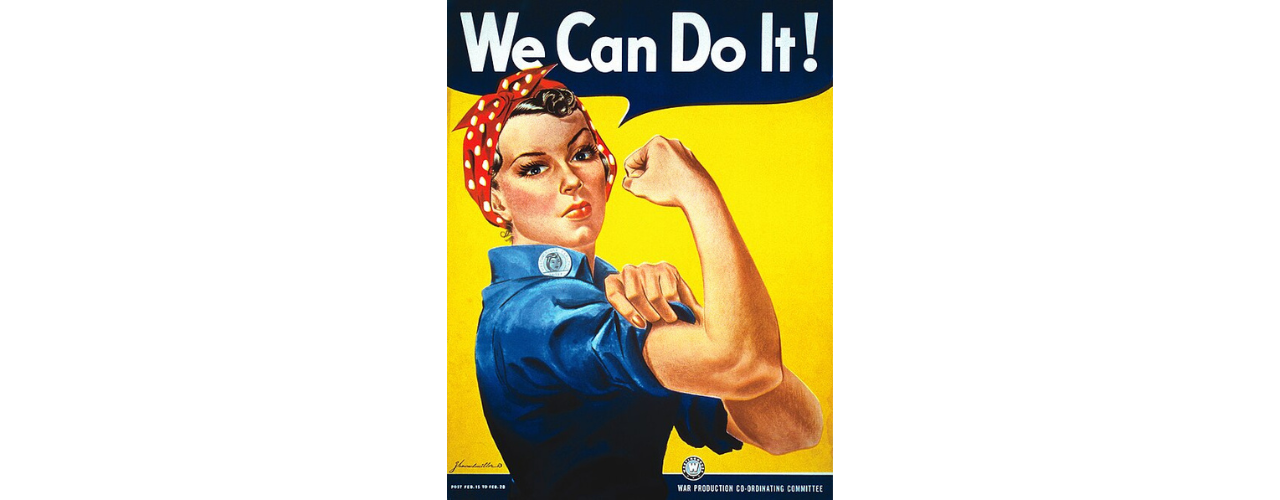 illustration de rosie la riveteuse femme montrant son biceps sur fond jaune