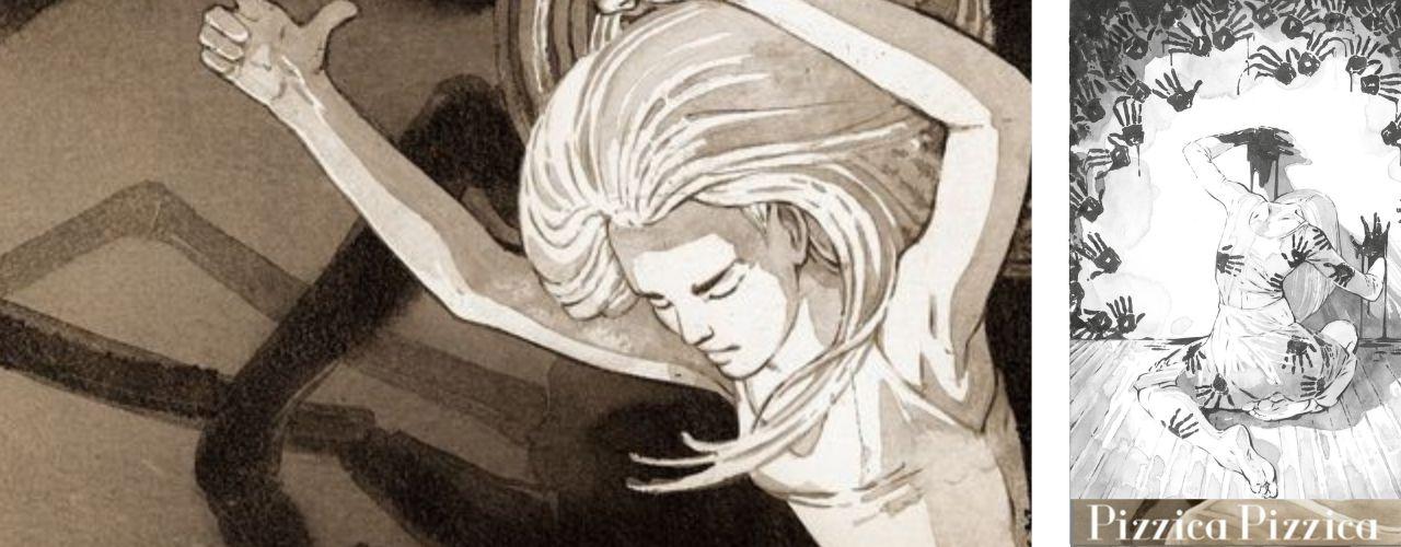 Illustration de jeune fille dansant en noir et blanc