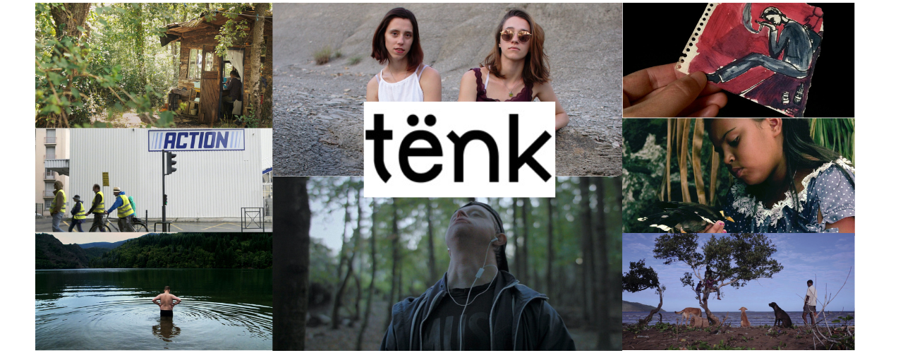 Mosaïque de photo des films avec le logo de tenk au centre en noir sur fond blanc