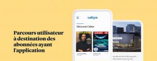 smartphone et tablette montrant la page d'accueil de Cafeyn sur fond jaune